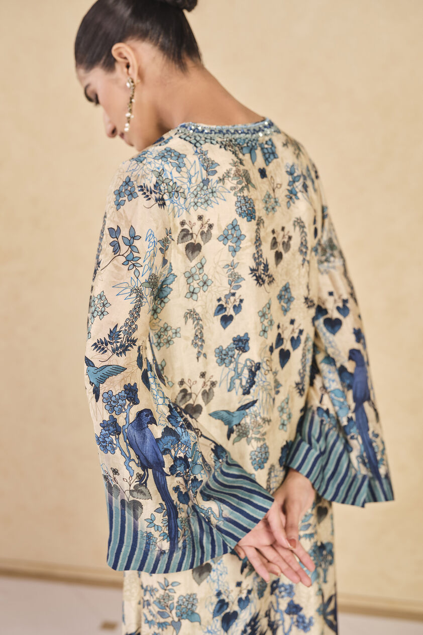 Avis Printed Silk Kaftan - Beige, Beige, image 5